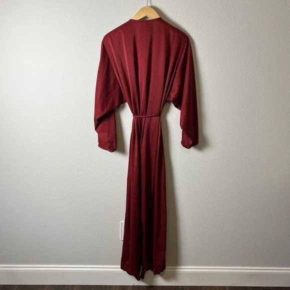 Natori Robe Womens Medium Red Kimono Maxi Wrap Belted Loungewear Boho Elegant - Picture 2 of 6